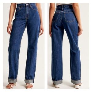 Abercrombie Curve Love Cuffed High Rise Loose Jean Drapey Rigid Dark Wash Sz 29S